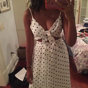 Polka Dot Midi Front Tie Dress